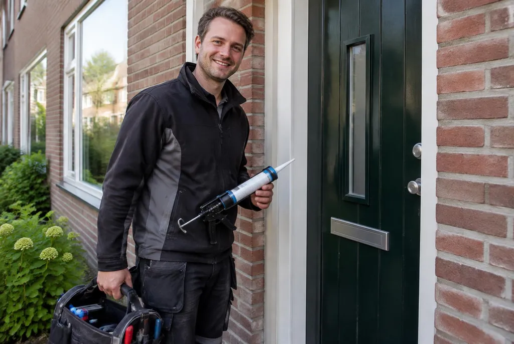 Vakman van Kitbedrijf Nijkerk bij de voordeur van een woning